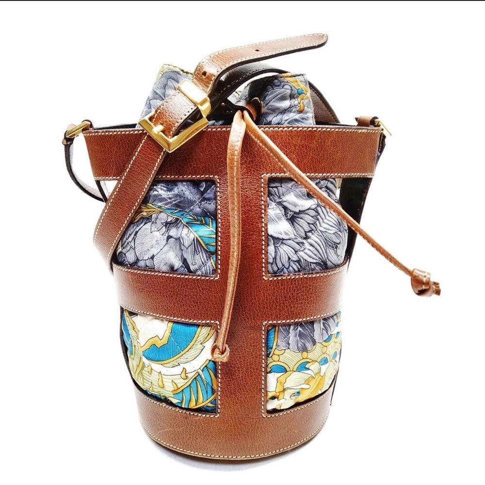 Salvatore Ferragamo Leather and Multicolor Quilted Printed Canvas Tote